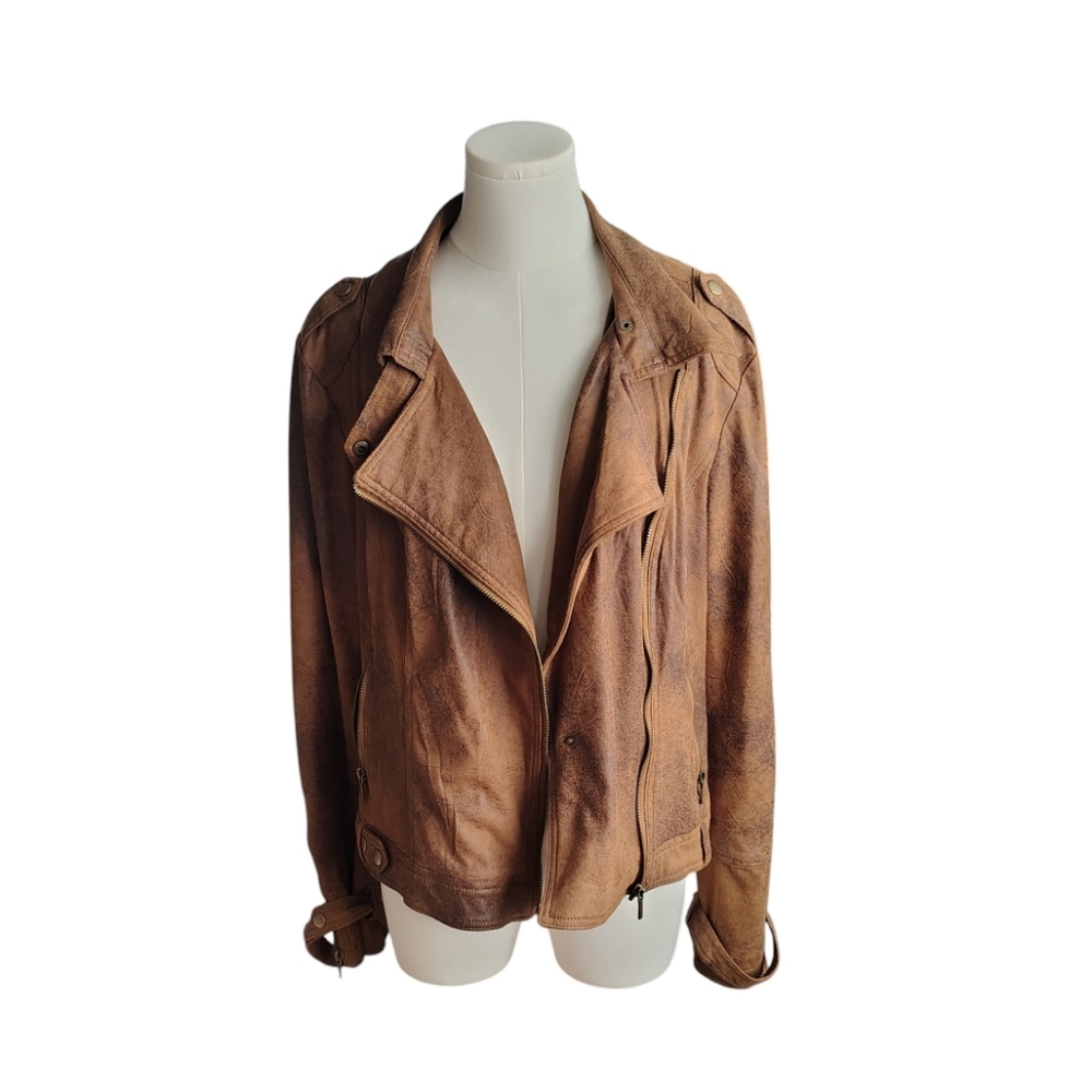 BNCI By Blanc Noir Faux Suede Brown Bomber Biker Jacket Size Large